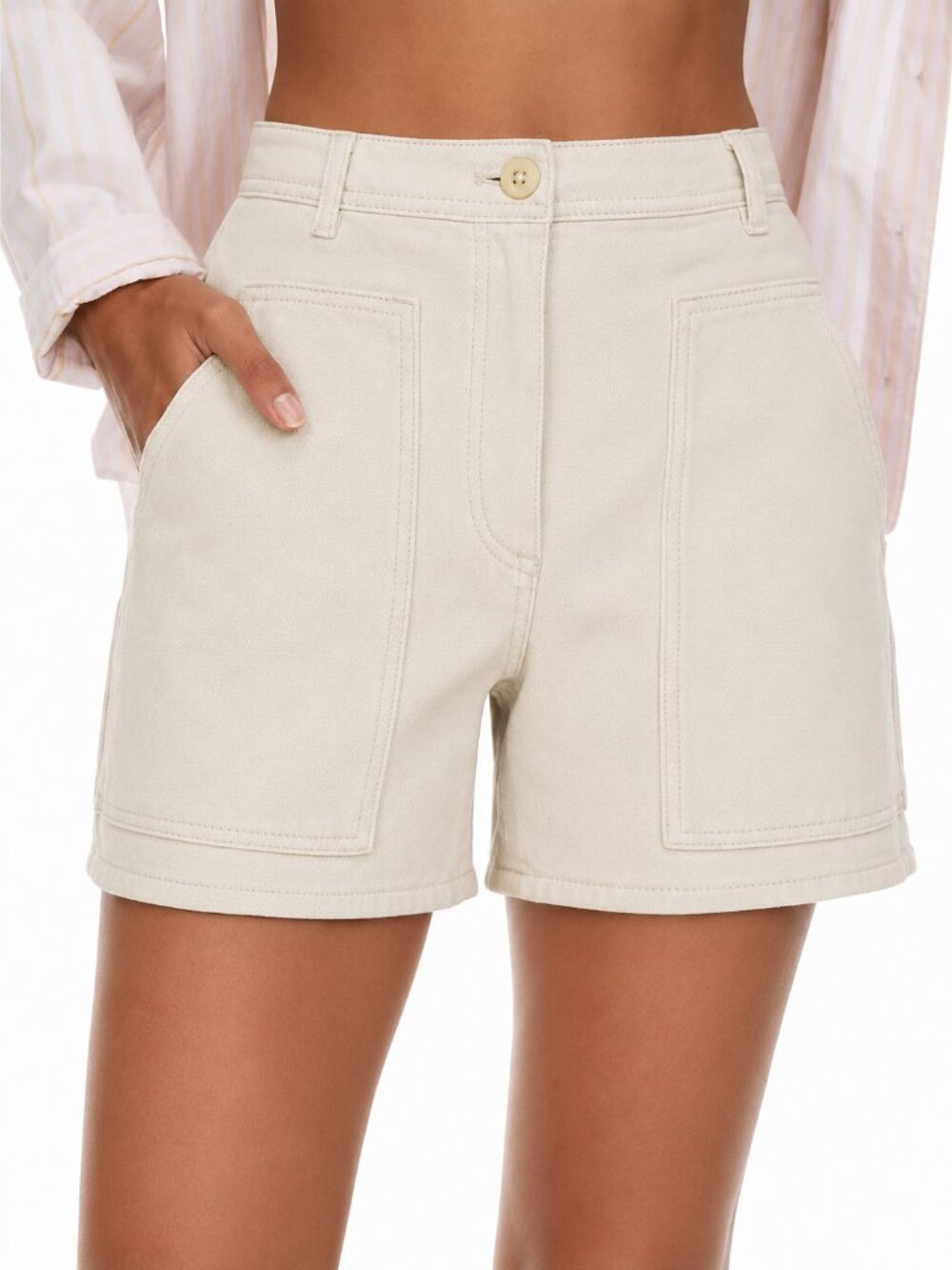 WILFRED FREE Modern 5" Utility Shorts High Rise Darted Waist Birch Bone Sz 00